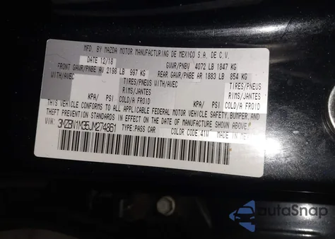 2018 Mazda Mazda3 Grand Touring z USA, uszkodzony, nr VIN 3MZBN1M35JM274861